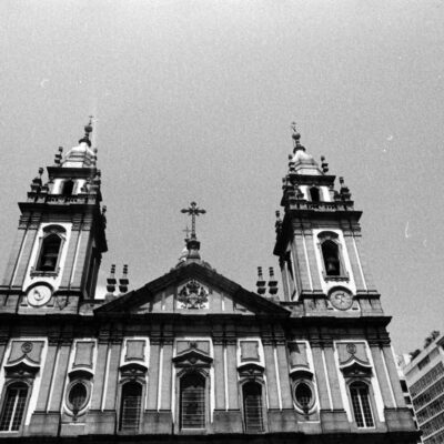 Facade of Catholic church in city