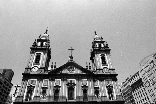 Facade of Catholic church in city